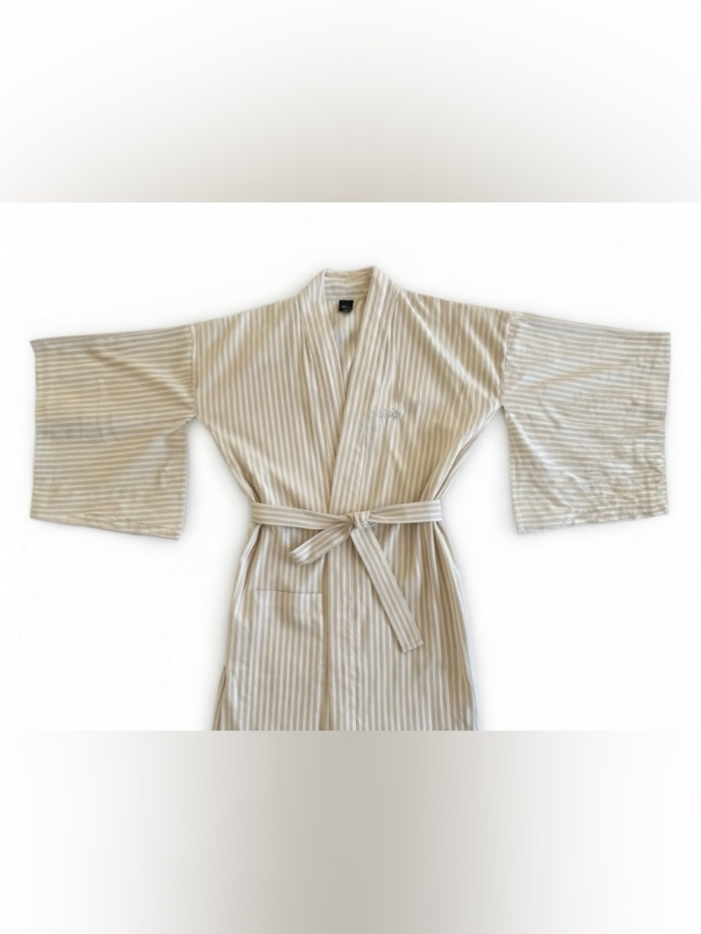 ELSE Light Beige Pinstripe Kimono Robe. - Picture 8 of 8
